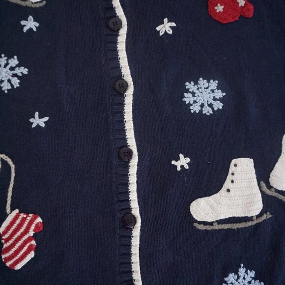 Vintage Cherokee Navy Blue Ice Skates Mittens Winter Button Cardigan Festive 3X - Picture 5 of 11